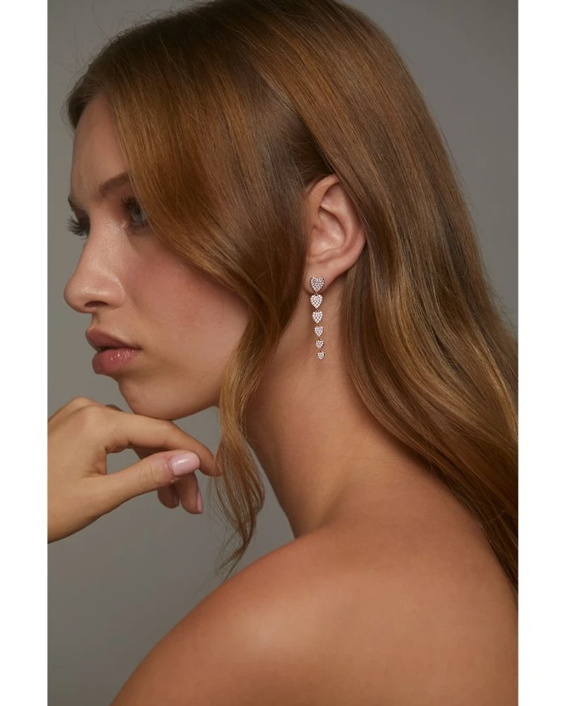 Real Love Pavé Heart Linear Drop Earrings in 18K Gold Plated