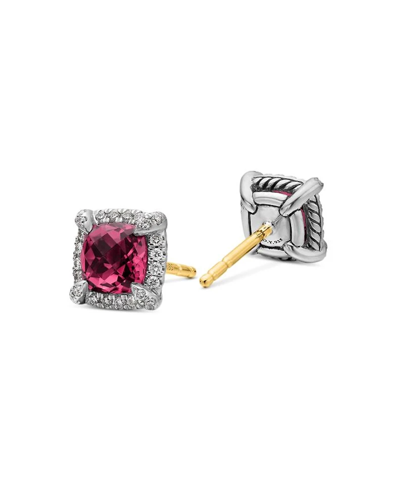 Sterling Silver Chatelaine Garnet Stud Earrings with Diamonds - Exclusive