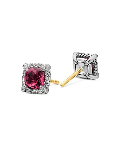 Sterling Silver Chatelaine Garnet Stud Earrings with Diamonds - Exclusive