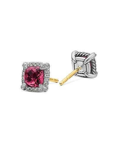 David Yurman Sterling Silver Chatelaine Garnet Stud Earrings with Diamonds - Exclusive
