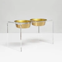Large Clear Double Bowl Pet Feeder, 2 Quart Bowls