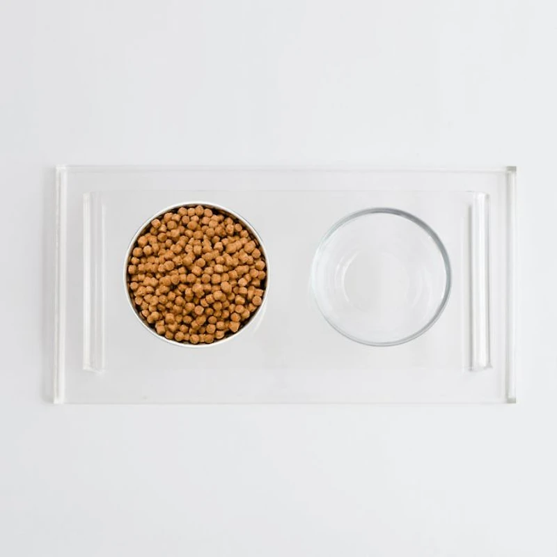 Small Clear Double Glass Bowl Pet Feeder