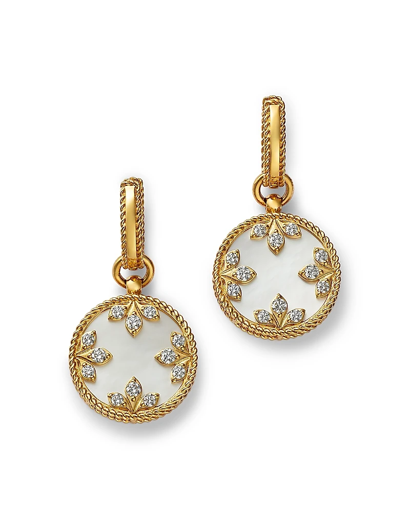 Roberto Coin 18K Yellow Gold Venetian Princess Medallion Mother of Pearl & Diamond Dangle Hoop Earrings
