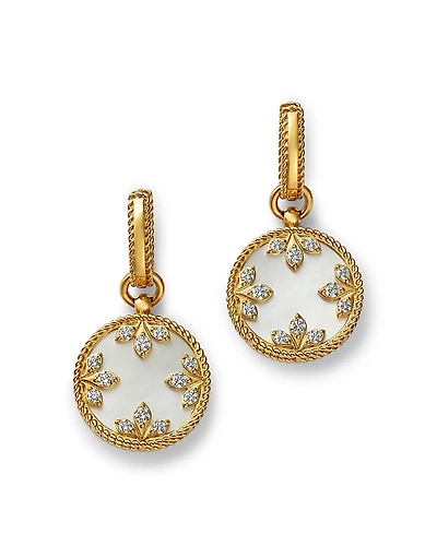 Roberto Coin 18K Yellow Gold Venetian Princess Medallion Mother of Pearl & Diamond Dangle Hoop Earrings