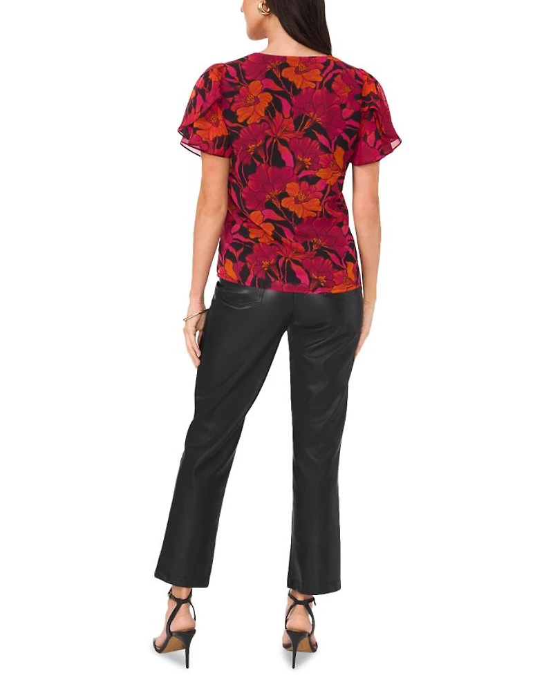 Floral Print Ruffled Sleeve Top