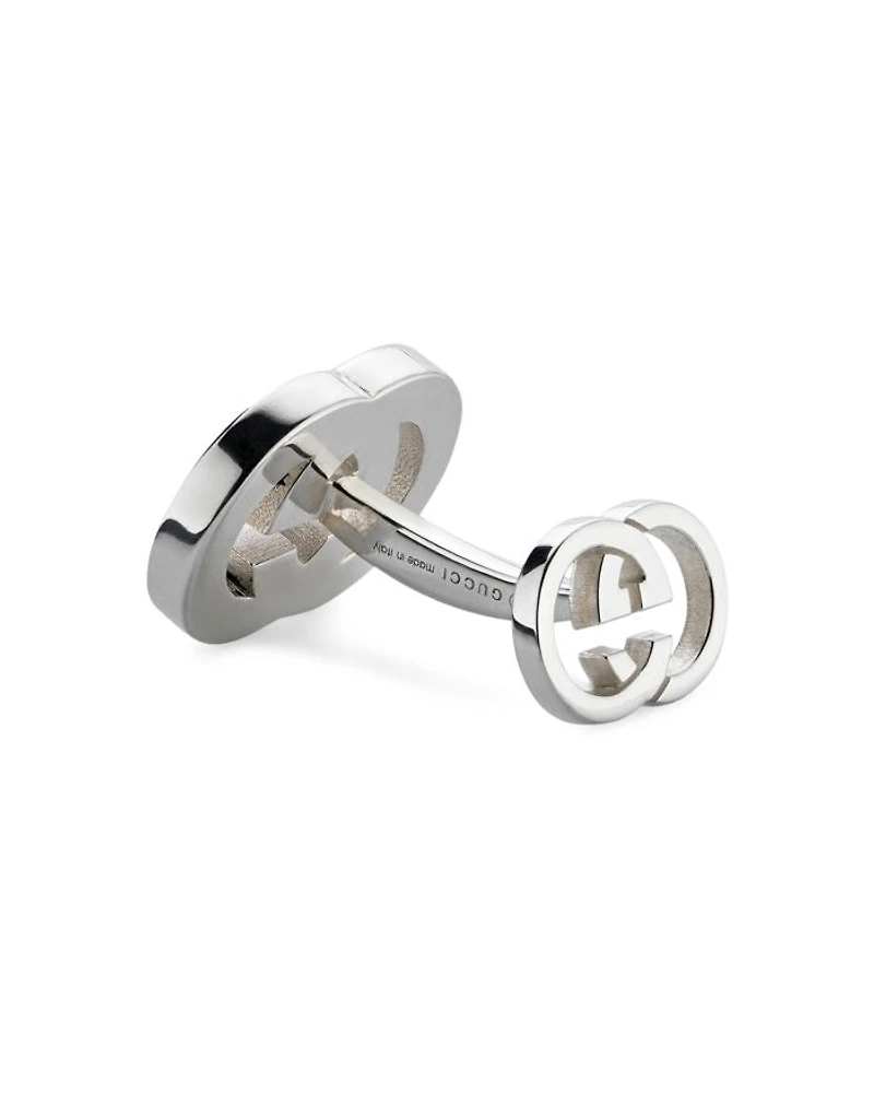 Men's Sterling Silver Interlocking G Black Enamel Cufflinks