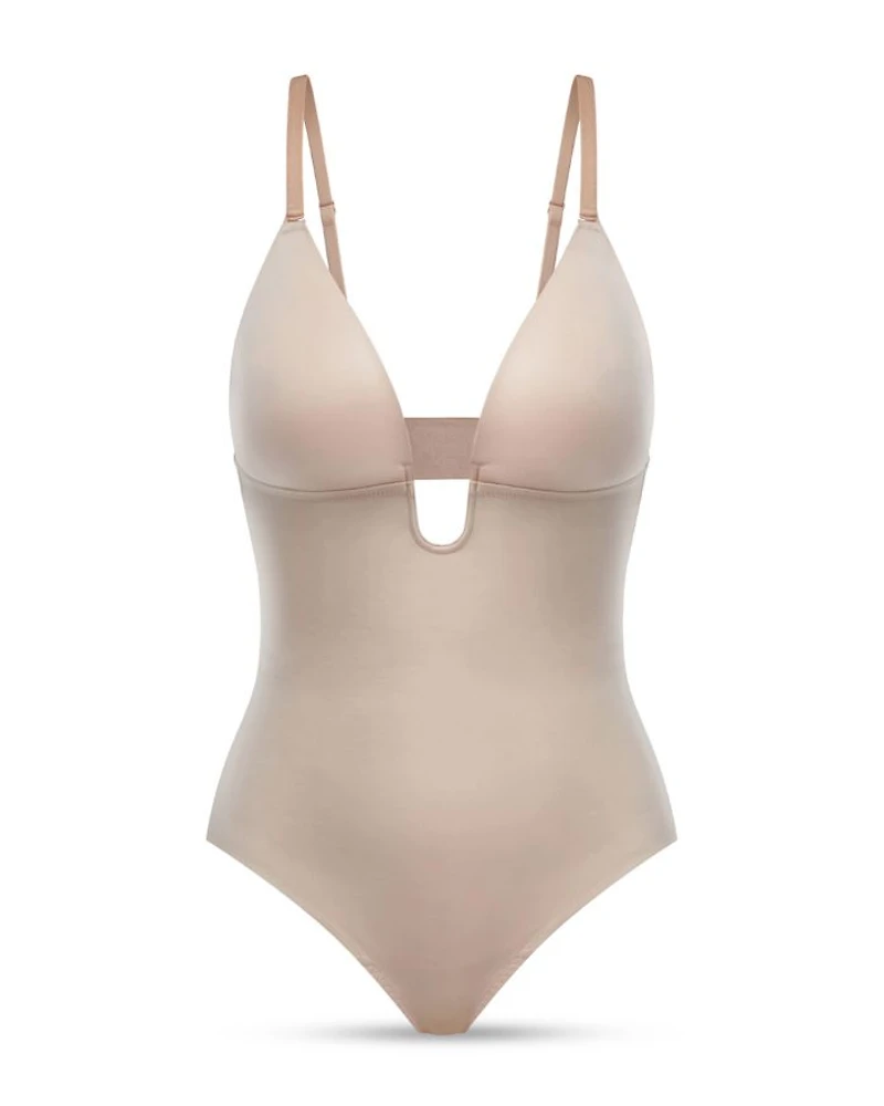 Suit Your Fancy Plunge Low Back Thong Bodysuit
