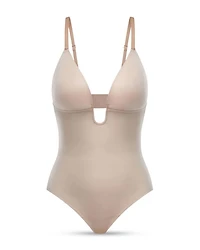 Suit Your Fancy Plunge Low Back Thong Bodysuit