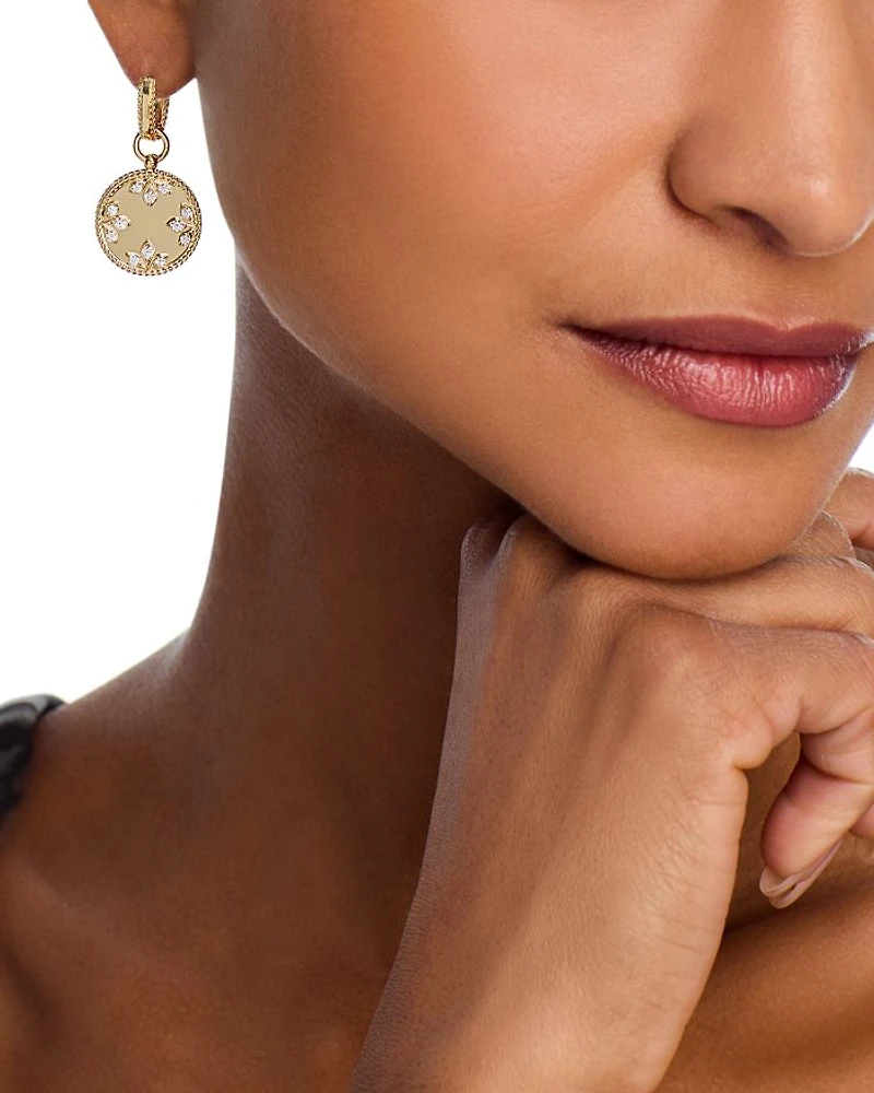 18K Yellow Gold Venetian Princess Medallion Diamond Drop Earrings