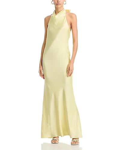 Aqua Charmeuse Halter Neck Long Dress - Exclusive