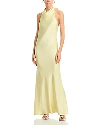 Aqua Charmeuse Halter Neck Long Dress - Exclusive