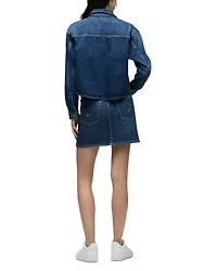 Cropped Boxy Button Front Denim Shirt Jacket