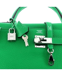 Pre-Owned HERMES Pre-Owned Hermes Kelly 32 Handbag Green Clemence with Palladium Hardware
