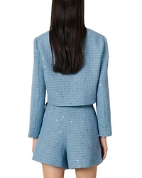 Short Sequin Embellished Tweed Jacket
