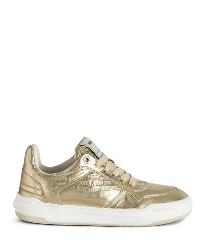 Women's Wings Vintage Metallic Gold Graffiti Sneakers