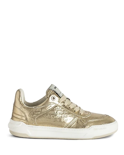 Zadig & Voltaire Women's Wings Vintage Metallic Gold Graffiti Sneakers
