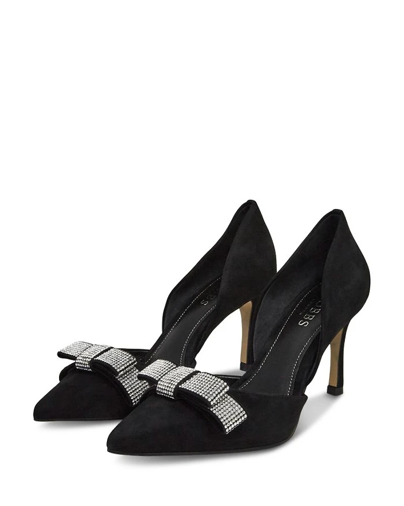 Women's Elva Jeweled Bow Court Kitten Heel Pumps