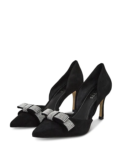 Hobbs London Women's Elva Jeweled Bow Court Kitten Heel Pumps