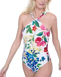 Floral Print Twist Neck Swimsuit