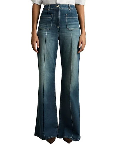 Petites Sakura Flare Patch Pocket Jeans Mid Blue