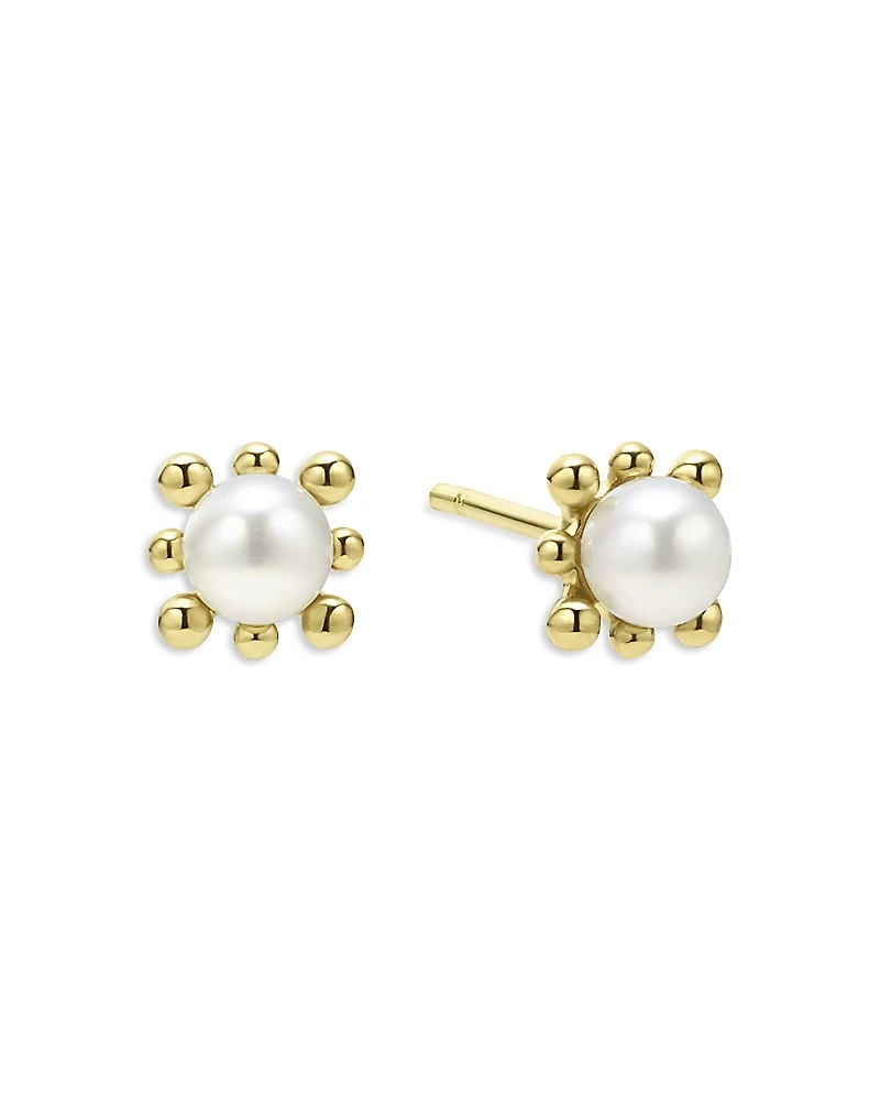 Lagos 18K Yellow Gold Luna Cultured Pearl Fleur Stud Earrings