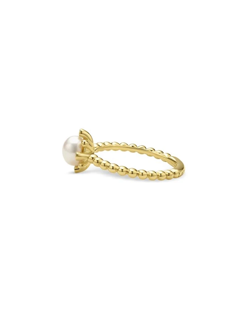18K Yellow Gold Luna Cultured Pearl & Diamond Fleur Ring