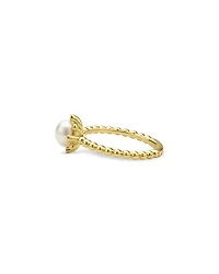 18K Yellow Gold Luna Cultured Pearl & Diamond Fleur Ring