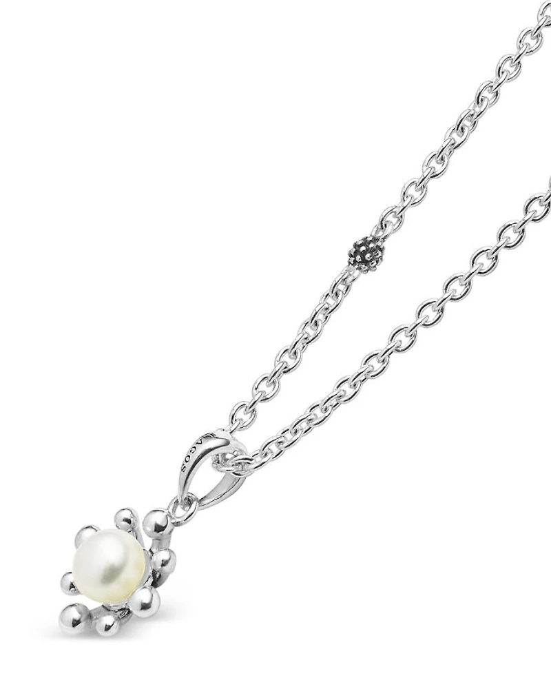 Sterling Silver Luna Cultured Pearl Fleur Pendant Necklace, 16"-18"