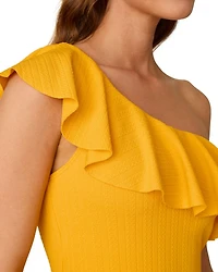 One Shoulder Ruffle Ribbed Piece Swimsuit