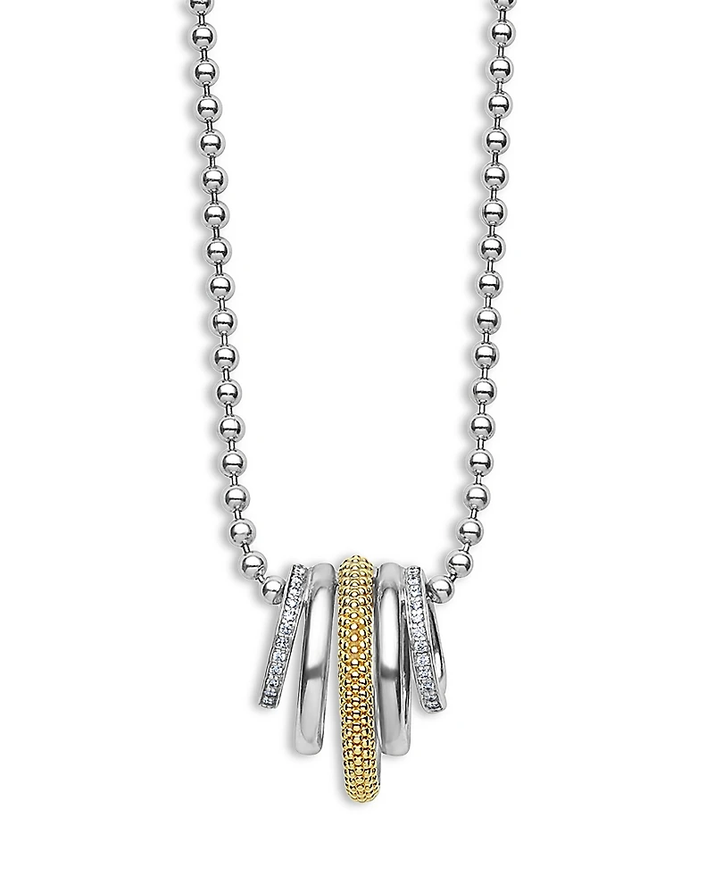 Lagos Two Tone Caviar Lux Five Ring Pendant Necklace with Diamonds, 16-18