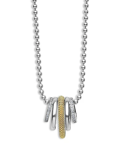 Lagos Two Tone Caviar Lux Five Ring Pendant Necklace with Diamonds, 16-18