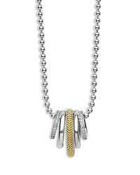 Lagos Two Tone Caviar Lux Five Ring Pendant Necklace with Diamonds, 16-18