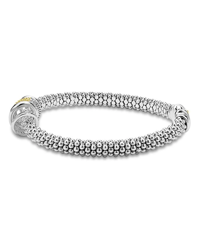 Two Tone Caviar Lux Five Ring Bracelet with Diamonds