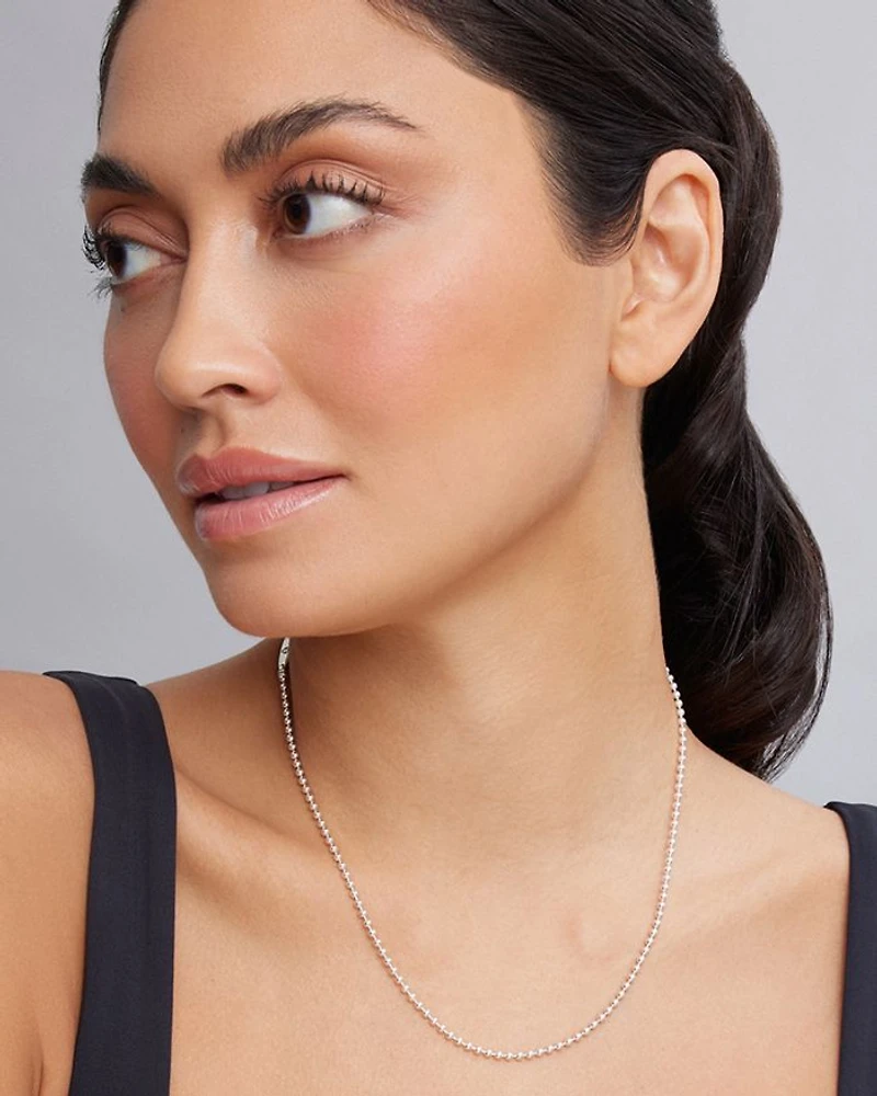 Sterling Silver Caviar Beaded Necklace, 16-18"