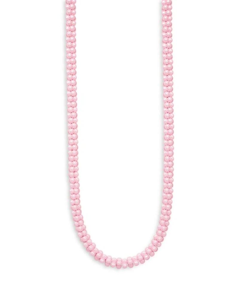 Sterling Silver Pink Caviar Ceramic Rope Necklace, 18"