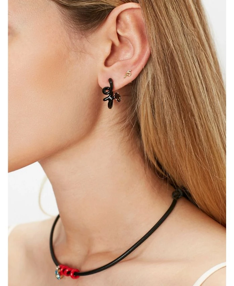 9K Yellow Gold & Sterling Silver You're So Vine Smokey Quartz Black Hoop Earrings