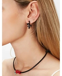 9K Yellow Gold & Sterling Silver You're So Vine Smokey Quartz Black Hoop Earrings