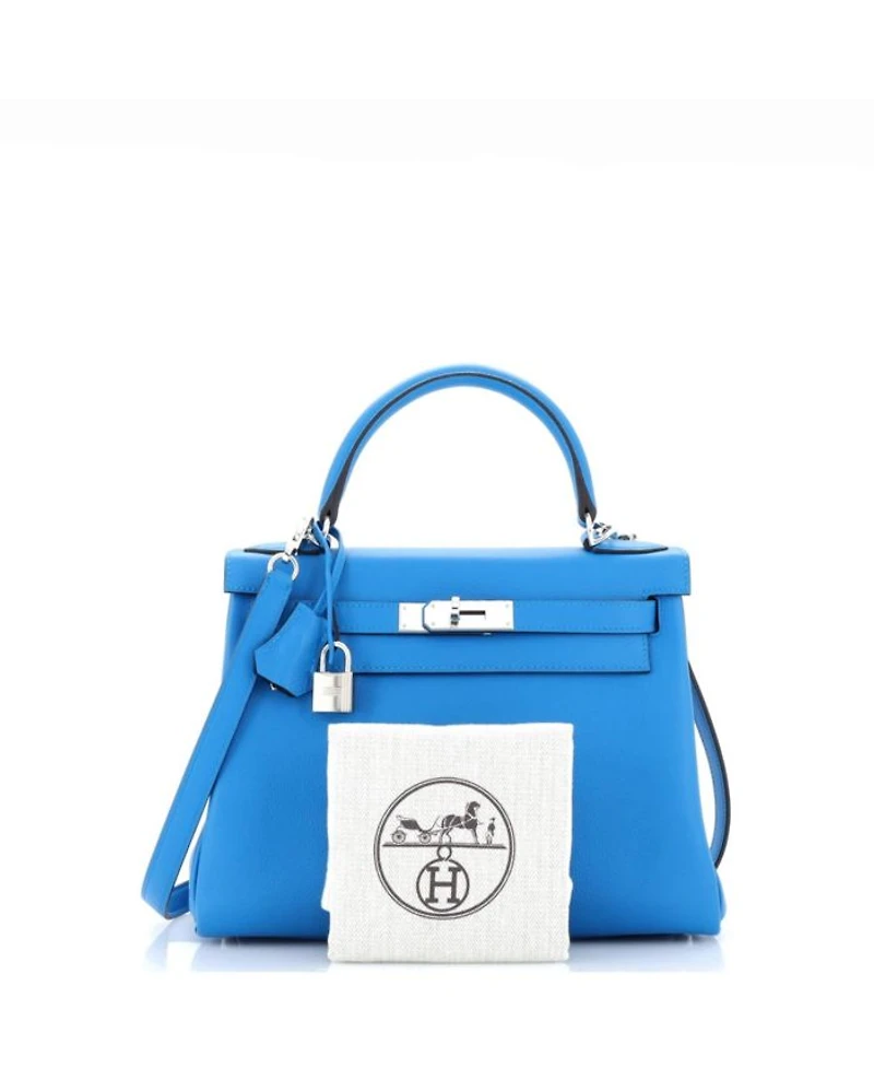 Pre-Owned HERMES Kelly 28 Handbag Verso Evercolor with Palladium Hardware