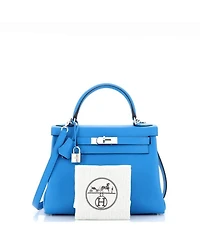 Pre-Owned HERMES Kelly 28 Handbag Verso Evercolor with Palladium Hardware