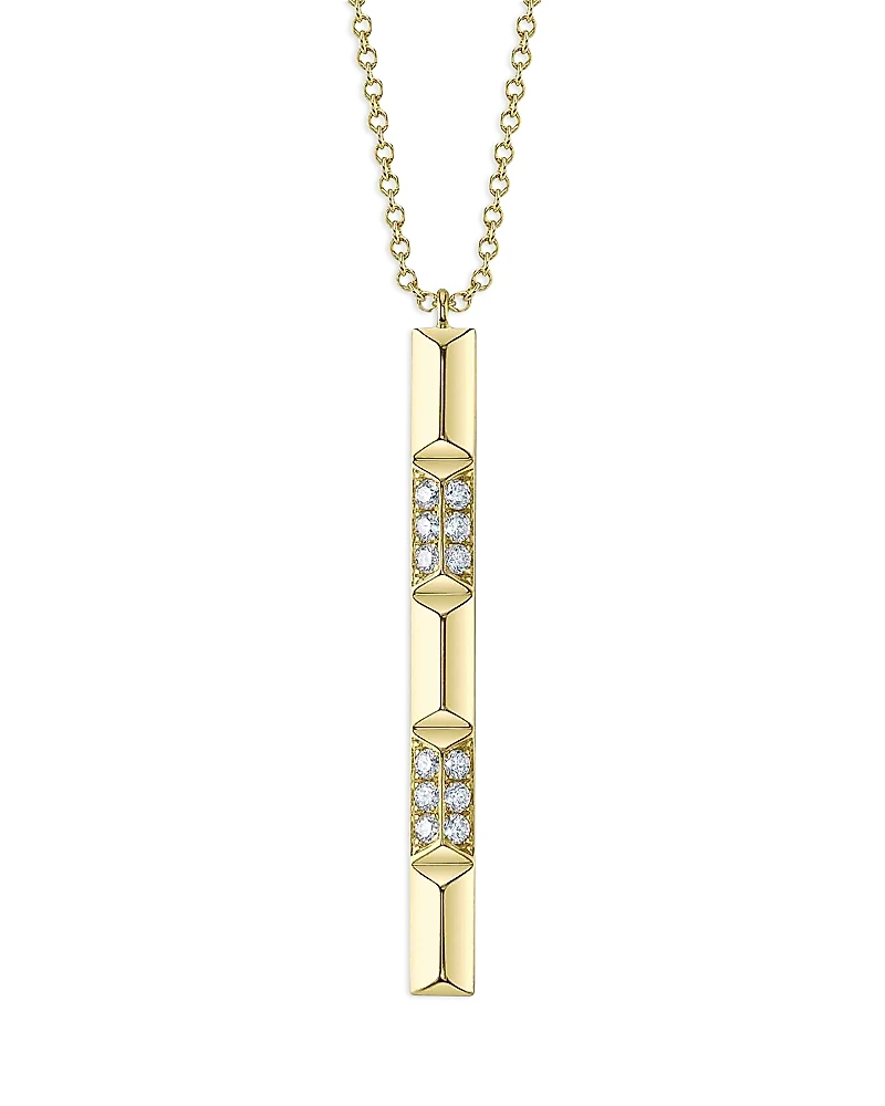 Shy Creation 14K Yellow Gold Kate Diamond Pave Geometric Vertical Bar Pendant Necklace, 18