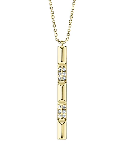 Shy Creation 14K Yellow Gold Kate Diamond Pave Geometric Vertical Bar Pendant Necklace, 18