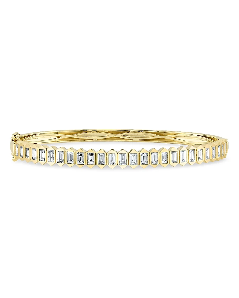 Shy Creation 14k Gold Bailey Diamond Baguette Bangle Bracelet