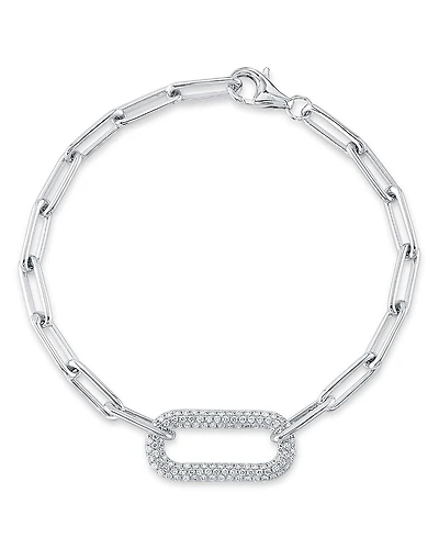 Shy Creation 14K White Gold Colette Diamond Pave Paperclip Link Bracelet