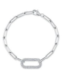Shy Creation 14K White Gold Colette Diamond Pave Paperclip Link Bracelet