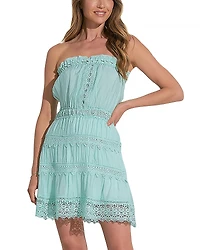 Elan Strapless Crochet Trim Dress