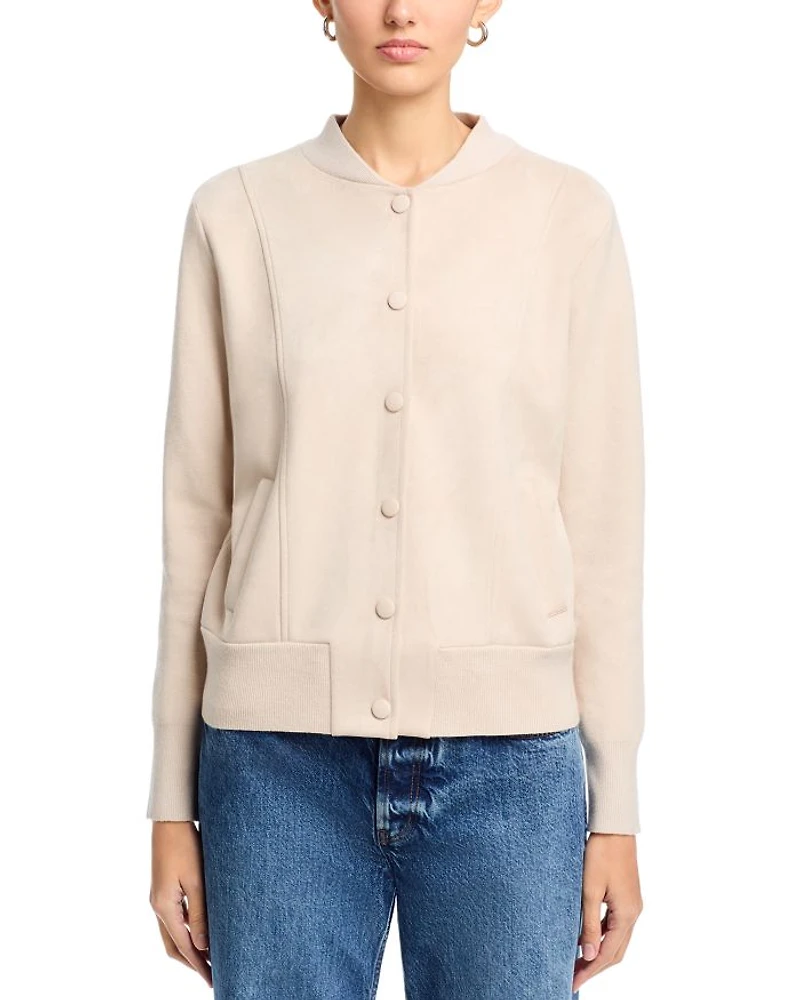 Faux Suede Snap Closure Bomber Jacket