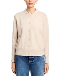 Faux Suede Snap Closure Bomber Jacket