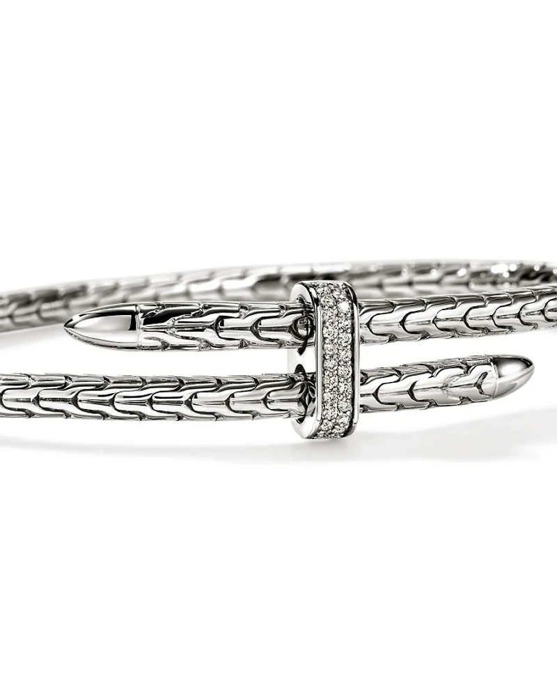 Sterling Silver Spear Diamond Pavé Flex Bypass Cuff Bracelet