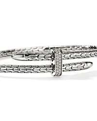Sterling Silver Spear Diamond Pavé Flex Bypass Cuff Bracelet