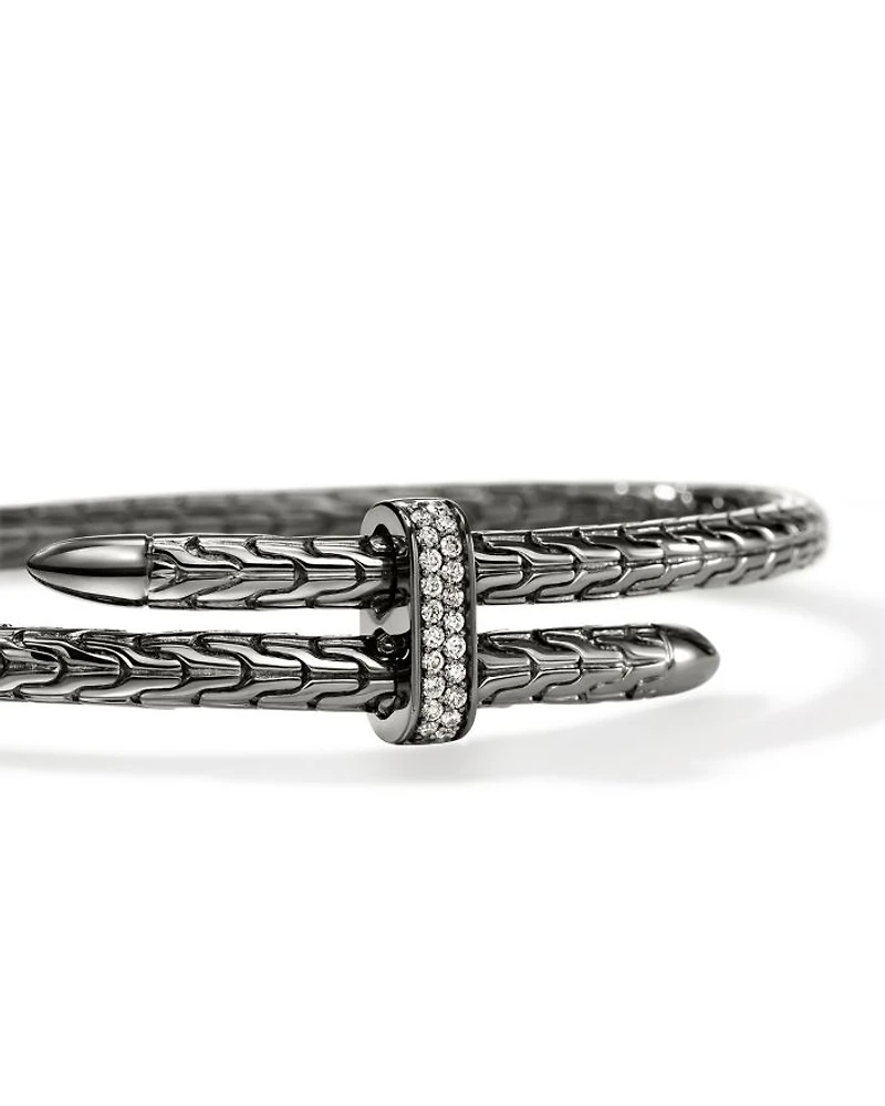 Sterling Silver Spear Diamond Pavé Flex Bypass Cuff Bracelet